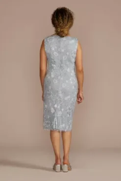 Embroidered Sheath Dress With Chiffon Jacket -Blissful Brides Shop WBM3115RW DUSTYBLUE MOB PROD6 116