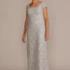 Short Sleeve Sequin Lace Sheath Gown