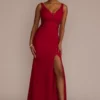 Crepe Sheath Gown With Side Illusion And Slit -Blissful Brides Shop WBM3126 CRANBERRY PRTY PROD5 002