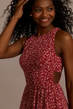 Floral Printed Chiffon A-Line -Blissful Brides Shop WBM3148 REDMULTI PRTY PROD4 068