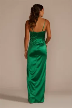 Draped Stretch Satin Sweetheart Dress With Slit 6 Draped Stretch Satin Sweetheart Dress With Slit -Blissful Brides Shop WBM3149 EMERALD JRPRTY PROD9 V2 077