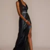 Metallic Halter Cowl Neck Sheath With Slit 2 Metallic Halter Cowl Neck Sheath With Slit -Blissful Brides Shop WBM3152 BLACK PRTY PROD3 054