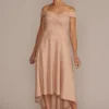 Off The Shoulder High Low Metallic Dress -Blissful Brides Shop WBM3154 ROSEGOLD MOB PROD4 040