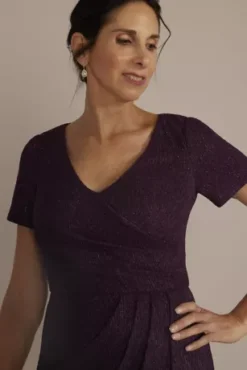 Cap Sleeve Glitter Knit Gown With Slit 7 Cap Sleeve Glitter Knit Gown With Slit -Blissful Brides Shop WBM3155 PLUM MOB PROD4 089