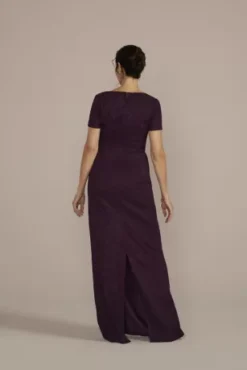 Cap Sleeve Glitter Knit Gown With Slit 6 Cap Sleeve Glitter Knit Gown With Slit -Blissful Brides Shop WBM3155 PLUM MOB PROD4 172