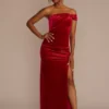 One-Shoulder Sparkle Velvet Sheath With Slit