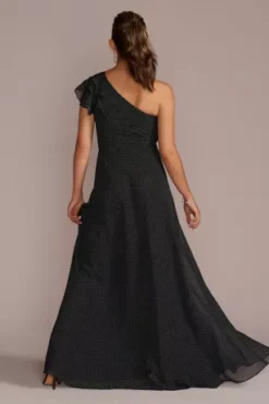 Polka Dot One-Shoulder Ruffle A-Line Dress -Blissful Brides Shop WBM3183V1 BLKMULTI PRTY PROD9 1067