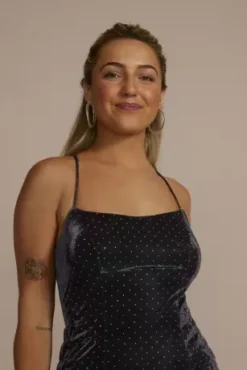 Dotted Iridescent Lace-Up Back Short Dress -Blissful Brides Shop WBM3220 MULTI HC PROD7 086