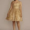 Square Neck Sequin Embellished Damas Dress -Blissful Brides Shop WBM3239 GOLD QUINCE PROD7 001