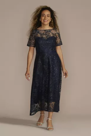 Short Sleeve Illusion Lace High-Low Dress 3 Short Sleeve Illusion Lace High-Low Dress