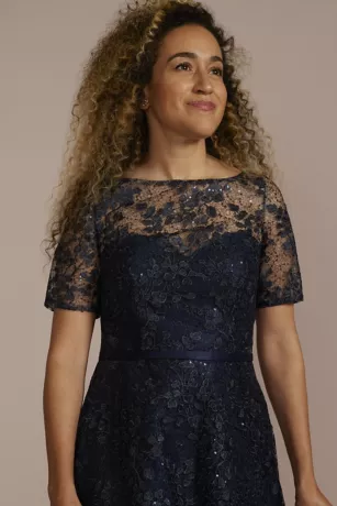 Short Sleeve Illusion Lace High-Low Dress 5 Short Sleeve Illusion Lace High-Low Dress - Image 3