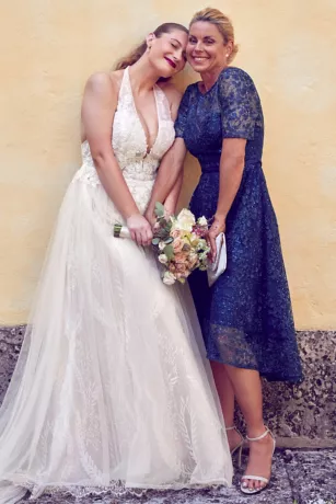 Short Sleeve Illusion Lace High-Low Dress 6 Short Sleeve Illusion Lace High-Low Dress - Image 4