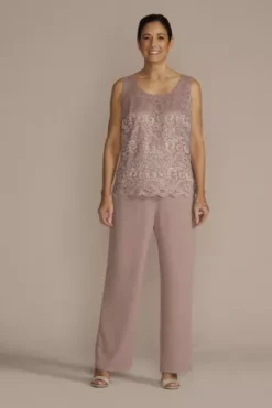 Three Piece Lace Duster Pantsuit Set -Blissful Brides Shop WBM3301 QUARTZ MOB PROD7 051