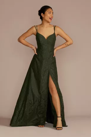 Double Strap Allover Lace A-Line 3 Double Strap Allover Lace A-Line