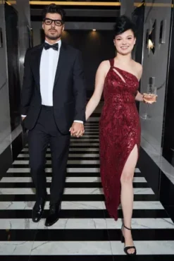 One Shoulder Sequin Sheath With Slit -Blissful Brides Shop WBM3322 PDP Crop JUNE21 1920x2880