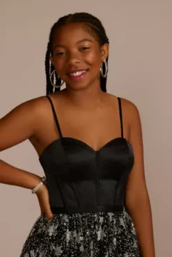 Corset Ball Gown With Star Patterned Glitter Skirt -Blissful Brides Shop WBM3338 BLACK PROD9 PRM 832