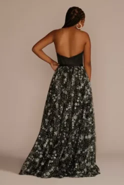 Corset Ball Gown With Star Patterned Glitter Skirt -Blissful Brides Shop WBM3338 BLACK PROD9 PRM 897