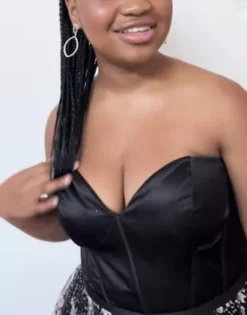 Corset Ball Gown With Star Patterned Glitter Skirt -Blissful Brides Shop WBM3338 PDP