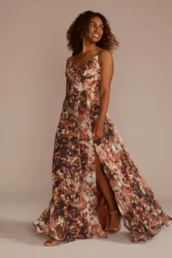 V-Neck Printed Maxi Dress With Slit