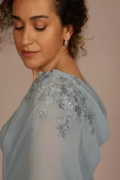 Crepe Tank Sheath With Embroidered Capelet -Blissful Brides Shop WBM3350 DUSTYBLUE MOB PROD6 155