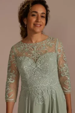 Three-Quarter Illusion Embroidered Lace A-Line -Blissful Brides Shop WBM3352 DUSTYSAGE MOB PROD6 138