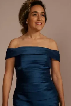 Banded Off-the-Shoulder Bodycon Midi Dress -Blissful Brides Shop WBM3354V1 PEACOCK MOB PROD6 086