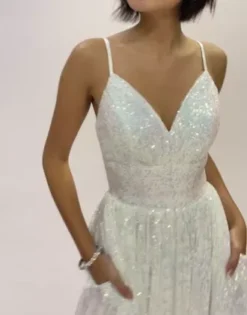 Iridescent Sequin V-Neck Ball Gown -Blissful Brides Shop WBM3382 PDP