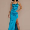 Scoop Neck Stretch Satin Sheath With Cutout -Blissful Brides Shop WBM3390 AZURE PROD9 PRM 0167