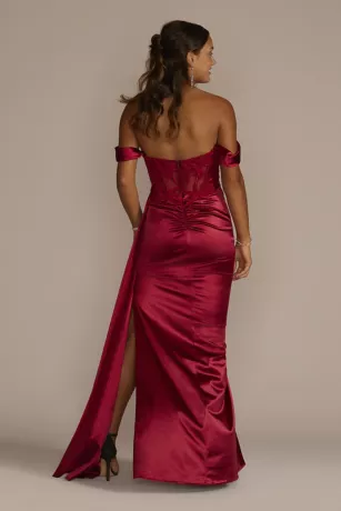 Off-Shoulder Satin Sheath With Embroidered Corset 4 Off-Shoulder Satin Sheath With Embroidered Corset - Image 2