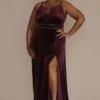 Plus Size Embellished Velvet A-Line With Keyholes -Blissful Brides Shop WBM3450W WINE MOB PROD6 3452