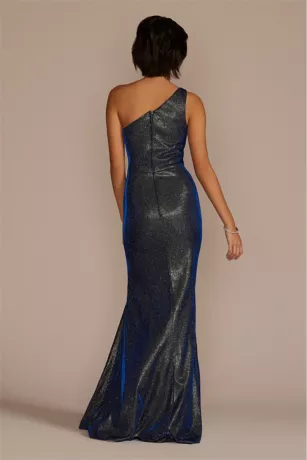 One-Shoulder Glitter Metallic Pleated Dress 4 One-Shoulder Glitter Metallic Pleated Dress - Image 2