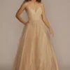 Lace-Up Glitter Tulle V-Neck Ball Gown 2 Lace-Up Glitter Tulle V-Neck Ball Gown -Blissful Brides Shop WBM3562 ROSEGOLD PRM PROD12 1357