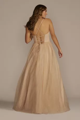 Lace-Up Glitter Tulle V-Neck Ball Gown 4 Lace-Up Glitter Tulle V-Neck Ball Gown - Image 2