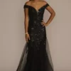 Off-the-Shoulder Sequin Tulle Mermaid Dress -Blissful Brides Shop WBM3563 BLACK PRM PROD11 009