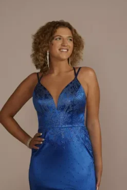 Plunging Pattern Embellished Satin Sheath -Blissful Brides Shop WBM3575 HORIZON PRM PROD10 050