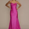 Cowl Neck Stretch Satin Mermaid Trumpet Dress