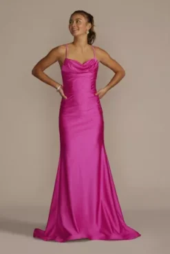 Cowl Neck Stretch Satin Mermaid Trumpet Dress