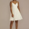 Short V-Neck Jacquard A-Line Dress -Blissful Brides Shop WBM3602 WHITE JRPRTY PROD1 005