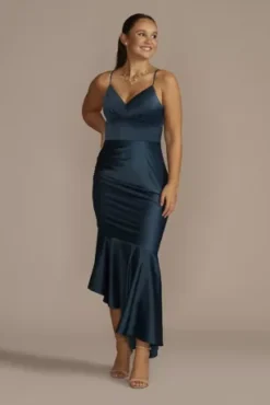 Asymmetrical Stretch Charmeuse Sheath Dress