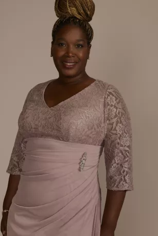 Three-Quarter Sleeve Lace And Mesh Sheath Dress 5 Three-Quarter Sleeve Lace And Mesh Sheath Dress - Image 3