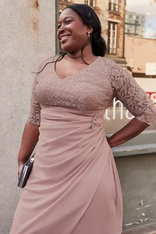 Three-Quarter Sleeve Lace And Mesh Sheath Dress 7 Three-Quarter Sleeve Lace And Mesh Sheath Dress - Image 5