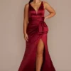 Plunging Satin Tank Sheath Dress With Slit -Blissful Brides Shop WBM3674 LIPSTICK PRTY PROD10 854