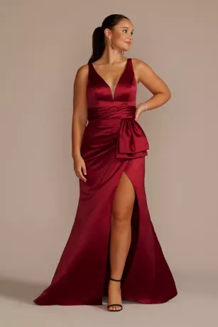 Plunging Satin Tank Sheath Dress With Slit 3 Plunging Satin Tank Sheath Dress With Slit