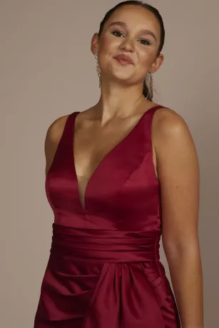 Plunging Satin Tank Sheath Dress With Slit 5 Plunging Satin Tank Sheath Dress With Slit - Image 3