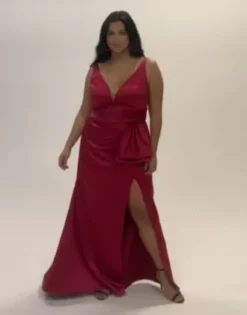 Plunging Satin Tank Sheath Dress With Slit 9 Plunging Satin Tank Sheath Dress With Slit -Blissful Brides Shop WBM3674 PDP