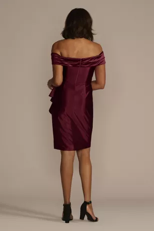 Short Off-the-Shoulder Stretch Satin Ruffle Sheath 4 Short Off-the-Shoulder Stretch Satin Ruffle Sheath - Image 2