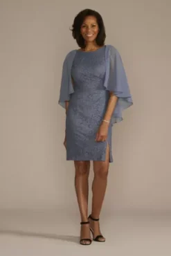 Glitter Lace Sheath Tank Dress With Capelet