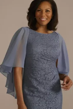 Glitter Lace Sheath Tank Dress With Capelet -Blissful Brides Shop WBM3687 STEELBLUE MOB PROD2 044