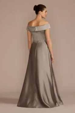 Embroidered Off-the-Shoulder Satin A-Line Dress -Blissful Brides Shop WBM3688 MERCURY MOB PROD3 116