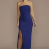 Strapless Draped Straight Neck Crepe Sheath Dress -Blissful Brides Shop WBM3717 COBALT PRTY PROD2 008